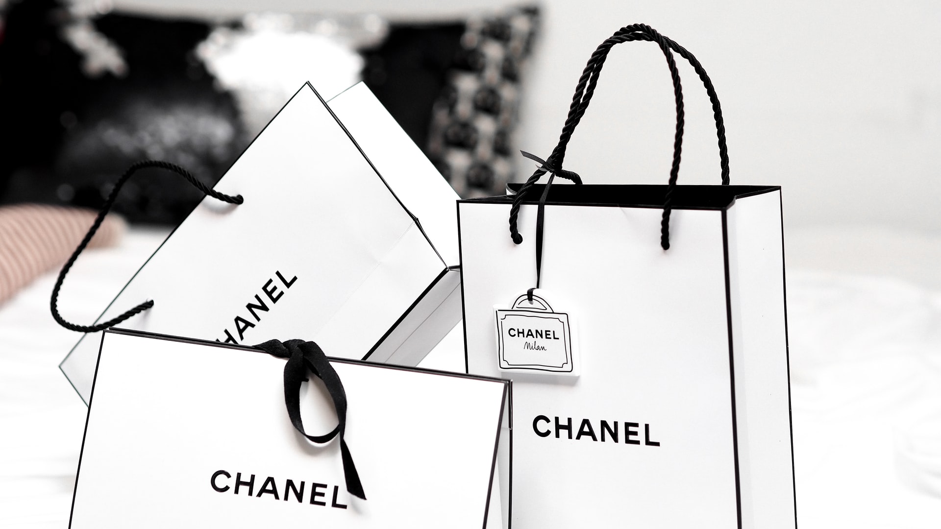 White Chanel shopping bags
