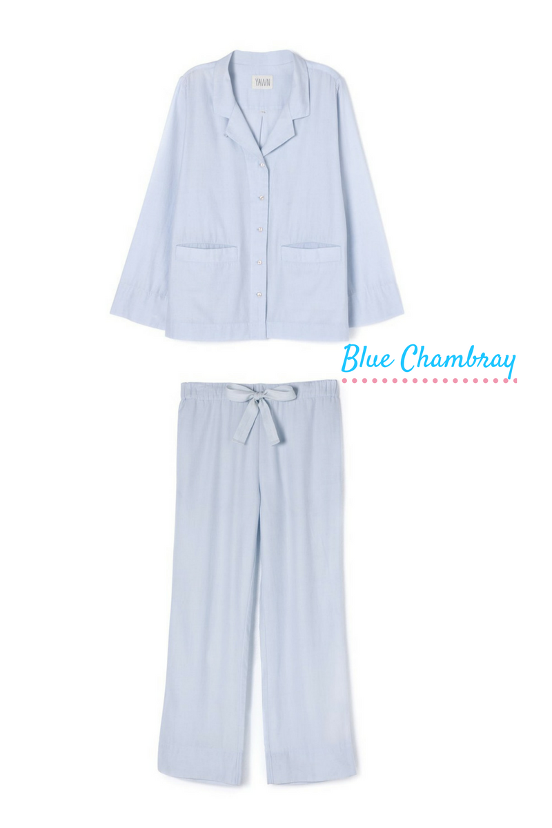 YAWN Blue Chambray luxury sleepwear